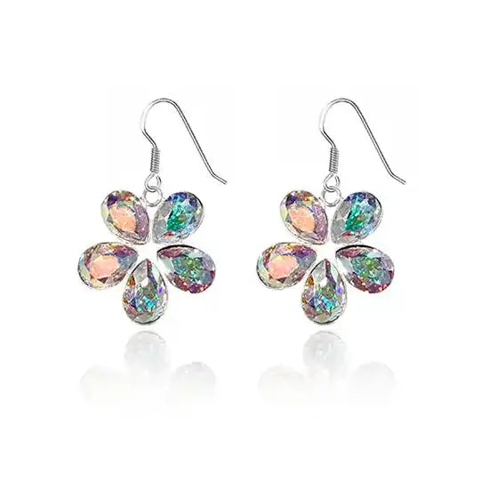 Preciosa Crystals Flower Pendant Earrings on silver plated ear wires.