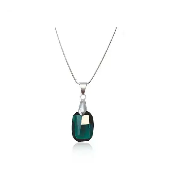 Swarovski Crystals Emerald Pendant Silver Chain Necklace with a pear pinch bail from Bluestreak Crystals  