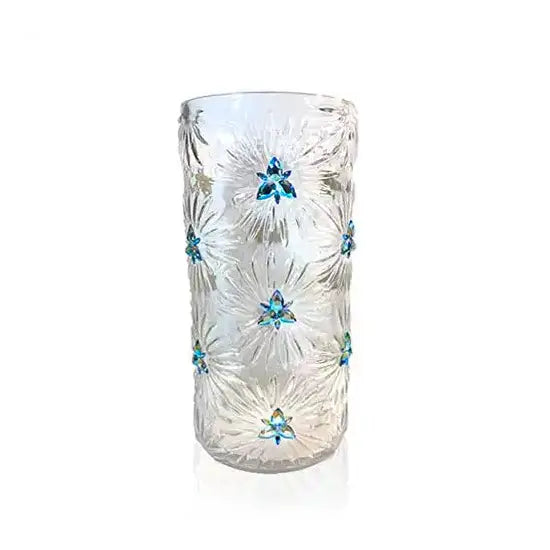 Aqua Shimmer Swarovski Flatback Crystals on a glass vase rhinestone embellishment gift idea