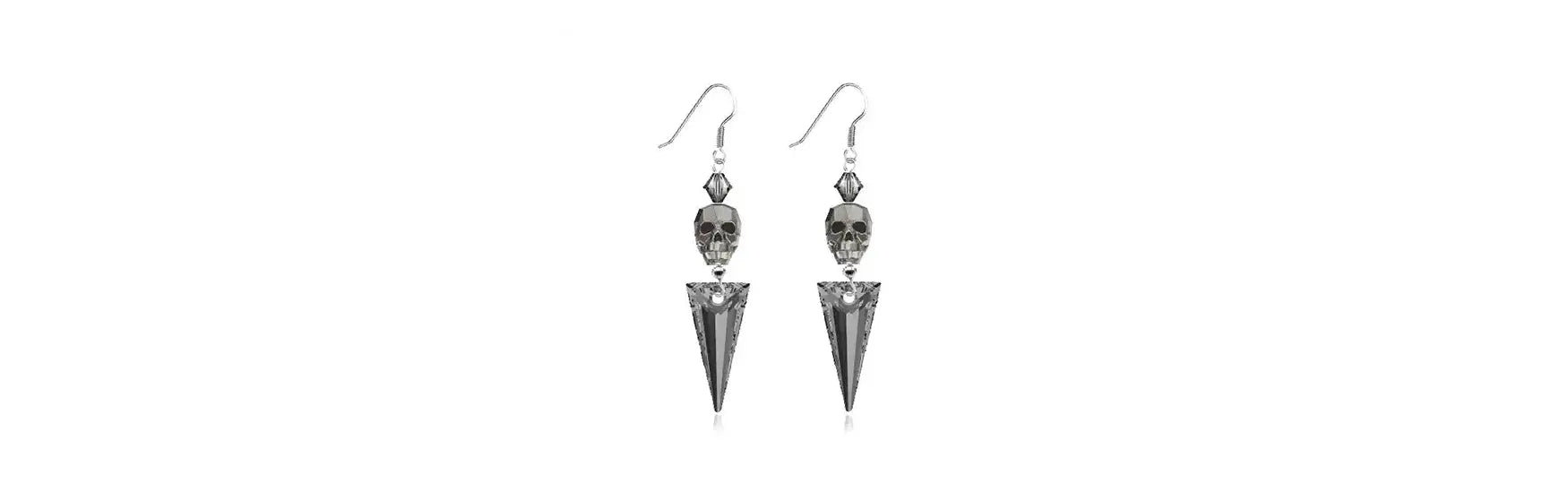 Swarovski Crystals gothic Skull Spike earrings for Halloween with silver plated ear wires.