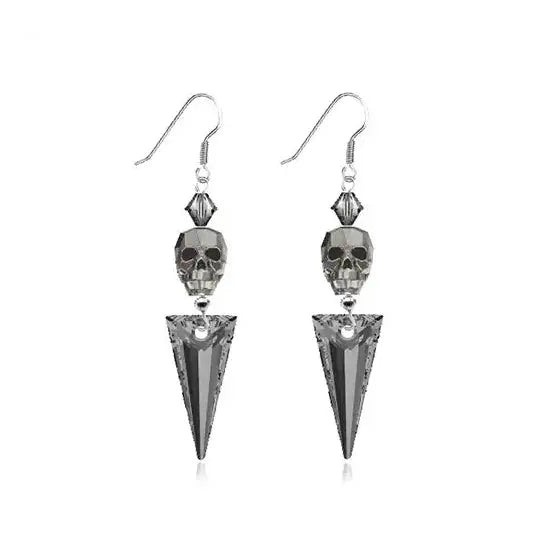 Swarovski Crystals gothic Skull Spike earrings for Halloween with silver plated ear wires.