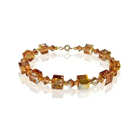 Swarovski Crystals beaded bracelet with cube and bicone beads.