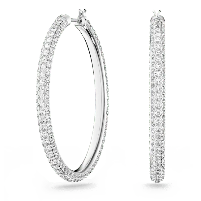 Swarovski Dextera Hoop Earrings Pave Large White Rhodium Plated