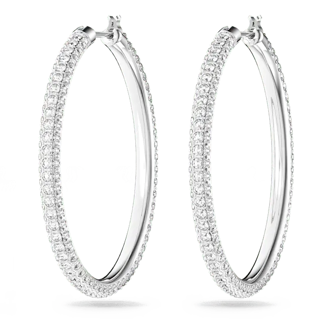 Swarovski Dextera Hoop Earrings Pave Large White Rhodium Plated