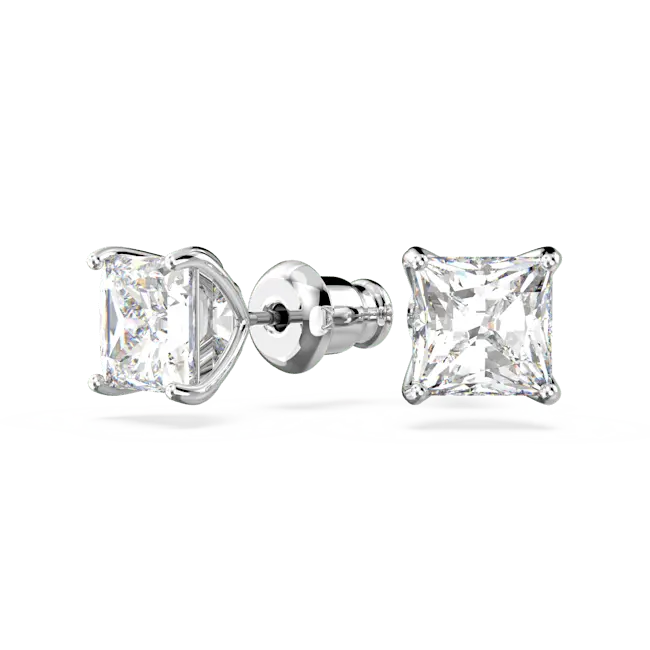 Swarovski Stilla Attract Stud Earrings Square Cut White Rhodium Plated