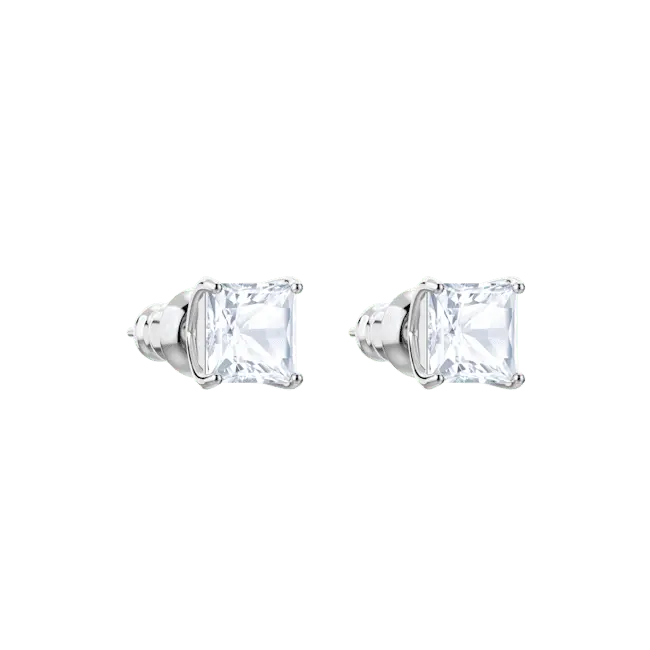 Swarovski Stilla Attract Stud Earrings Square Cut White Rhodium Plated