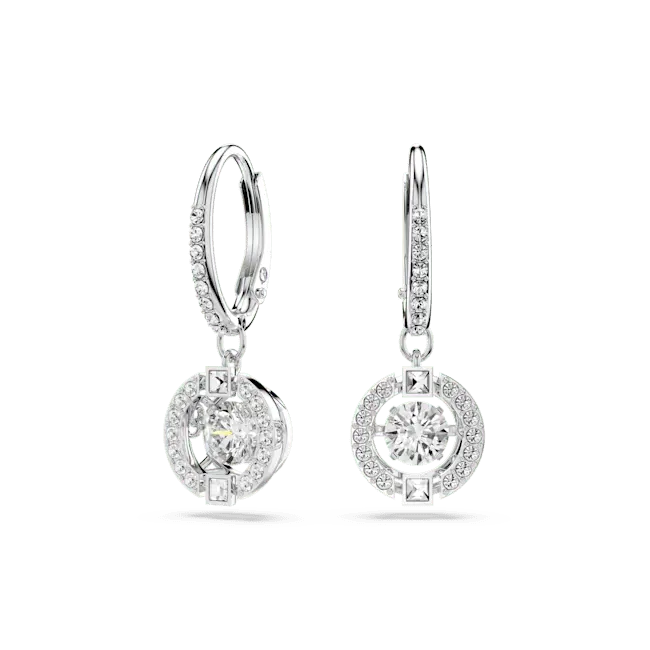 Swarovski Una Drop Earrings Round Cut White Rhodium Plated