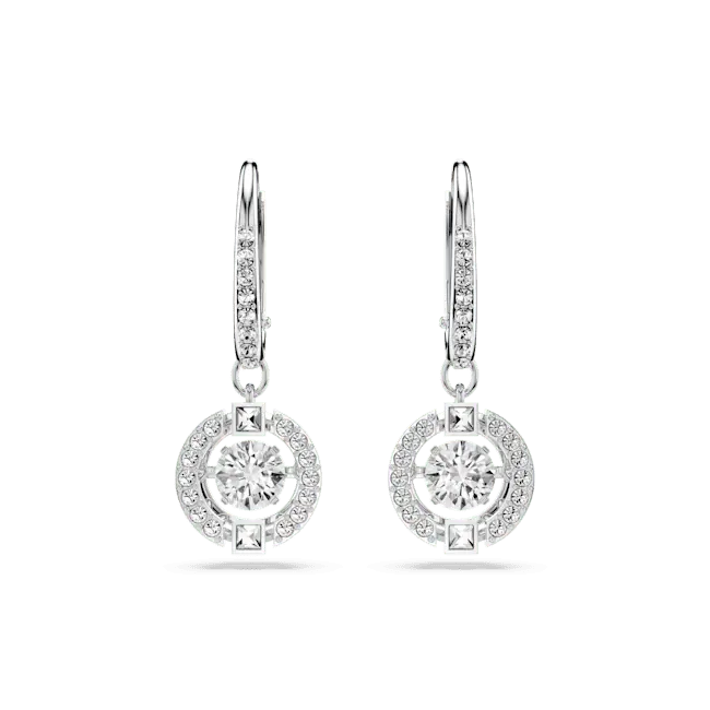 Swarovski Una Drop Earrings Round Cut White Rhodium Plated