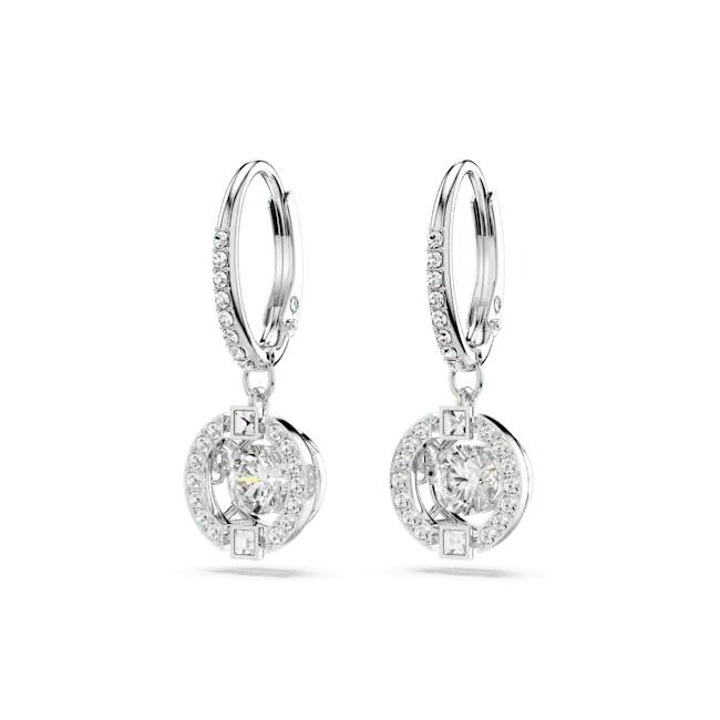 Swarovski Una Drop Earrings Round Cut White Rhodium Plated