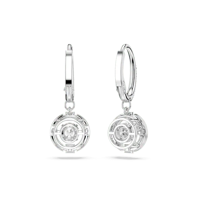 Swarovski Una Drop Earrings Round Cut White Rhodium Plated