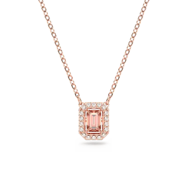 Swarovski Una Necklace Octagon Cut Pave Pink Rose Gold-Tone Plated