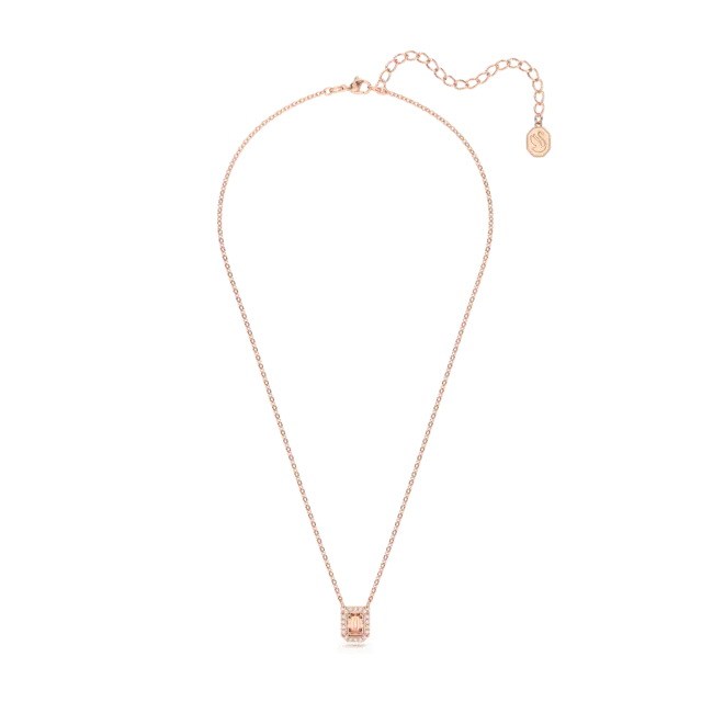 Swarovski Una Necklace Octagon Cut Pave Pink Rose Gold-Tone Plated