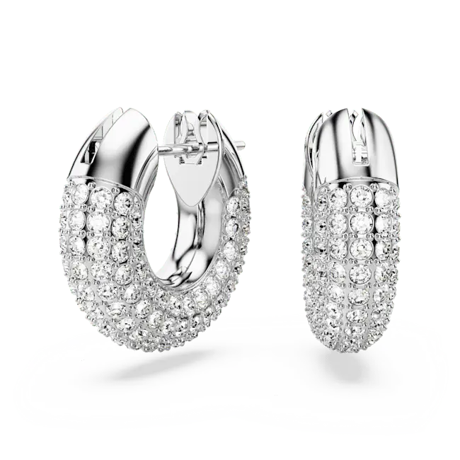 Swarovski Dextera Hoop Earrings Small White Rhodium Plated