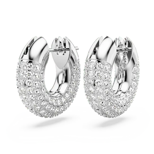 Swarovski Dextera Hoop Earrings Small White Rhodium Plated