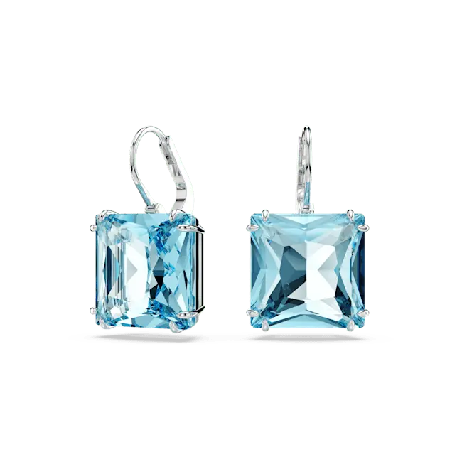 Swarovski Millenia Drop Earrings Square Cut Blue Rhodium Plated