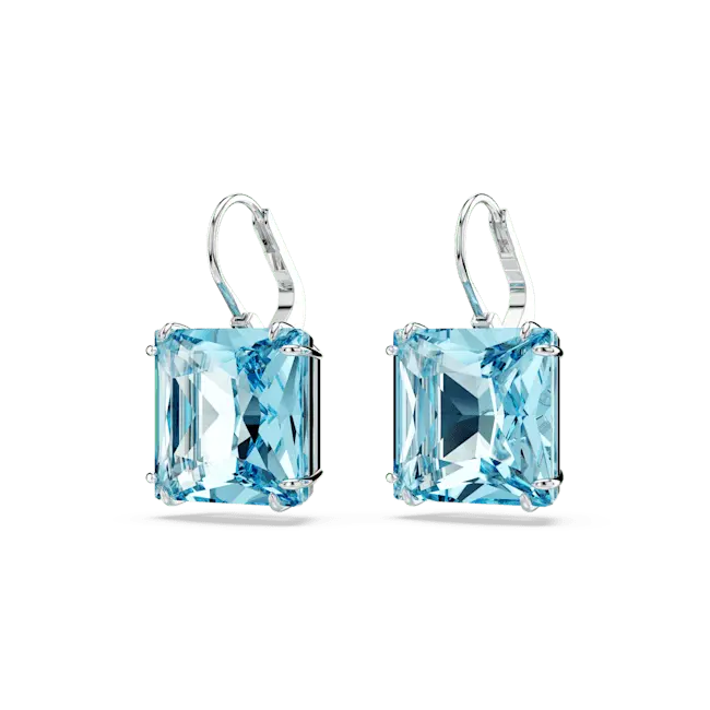 Swarovski Millenia Drop Earrings Square Cut Blue Rhodium Plated