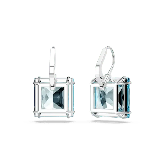 Swarovski Millenia Drop Earrings Square Cut Blue Rhodium Plated