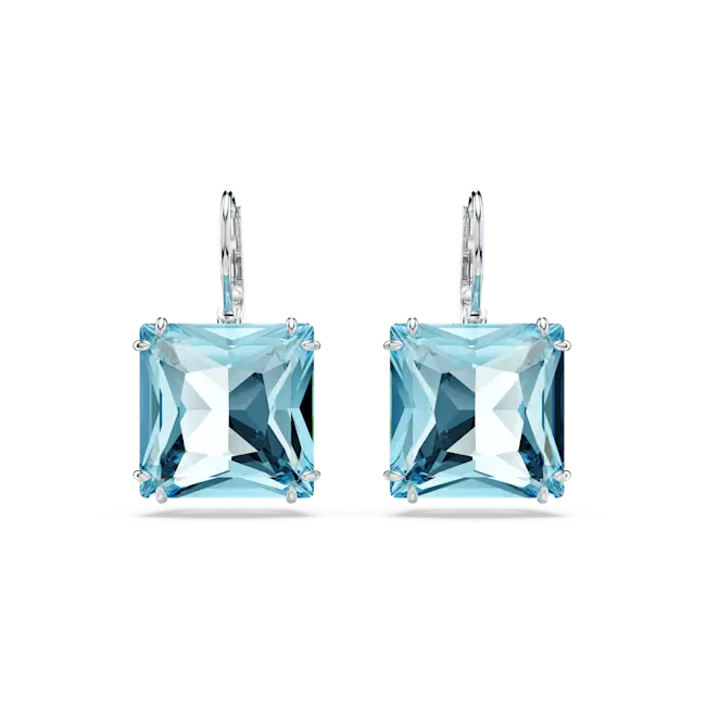 Swarovski Millenia Drop Earrings Square Cut Blue Rhodium Plated