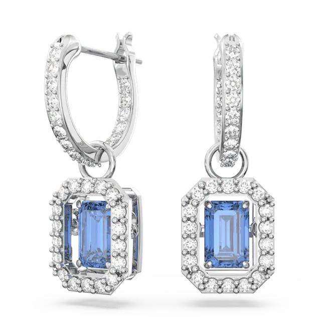 Swarovski Una Drop Earrings Octagon Cut Pave Blue Rhodium Plated