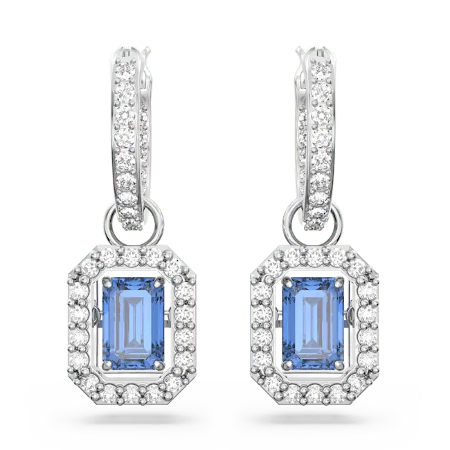 Swarovski Una Drop Earrings Octagon Cut Pave Blue Rhodium Plated