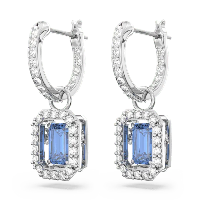 Swarovski Una Drop Earrings Octagon Cut Pave Blue Rhodium Plated