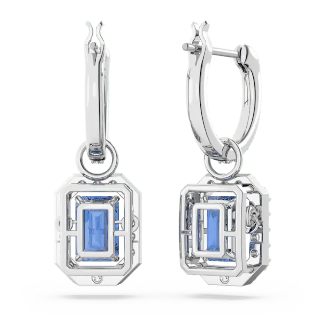 Swarovski Una Drop Earrings Octagon Cut Pave Blue Rhodium Plated