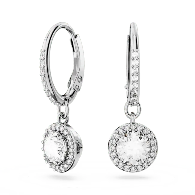 Swarovski Una Angelic Drop Earrings Round Cut Pave White Rhodium Plated