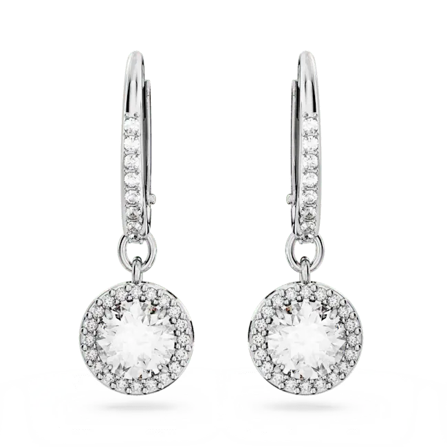 Swarovski Una Angelic Drop Earrings Round Cut Pave White Rhodium Plated