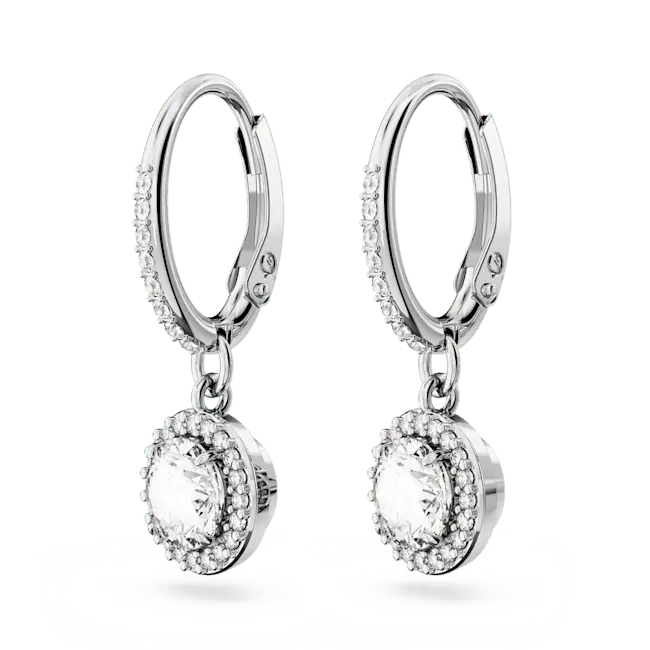 Swarovski Una Angelic Drop Earrings Round Cut Pave White Rhodium Plated