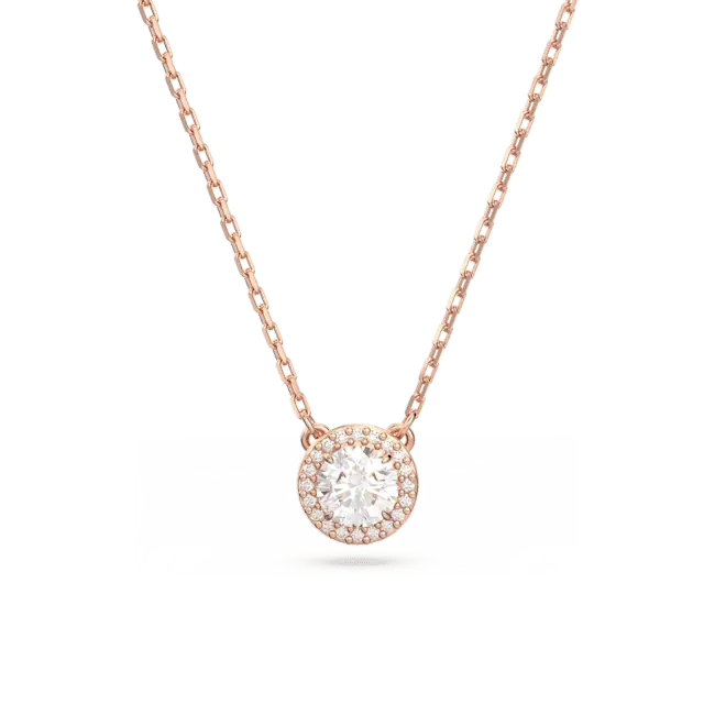 Swarovski Una Angelic Pendant Round Cut Pave White Rose Gold-Tone Plated