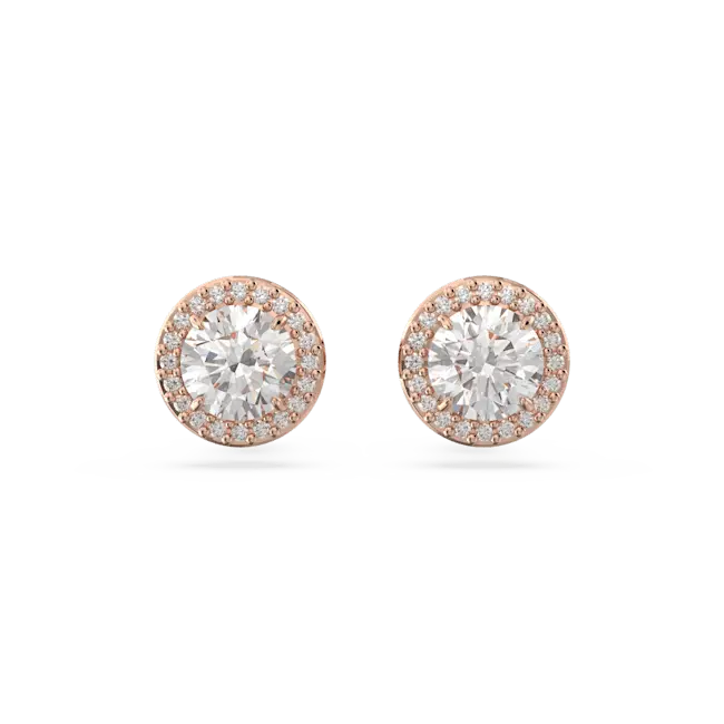 Swarovski Una Angelic Stud Earrings Round Cut Pave White Rose Gold-Tone Plated