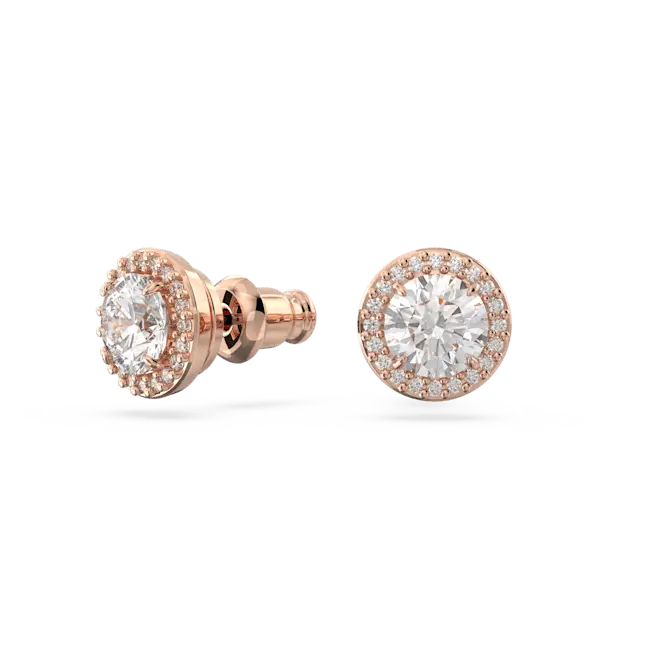 Swarovski Una Angelic Stud Earrings Round Cut Pave White Rose Gold-Tone Plated