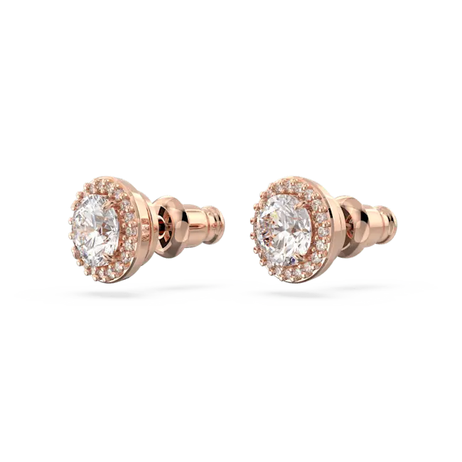 Swarovski Una Angelic Stud Earrings Round Cut Pave White Rose Gold-Tone Plated