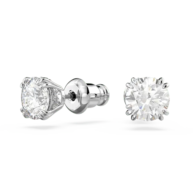 Swarovski Stilla Stud Earrings Round Cut White Rhodium Plated