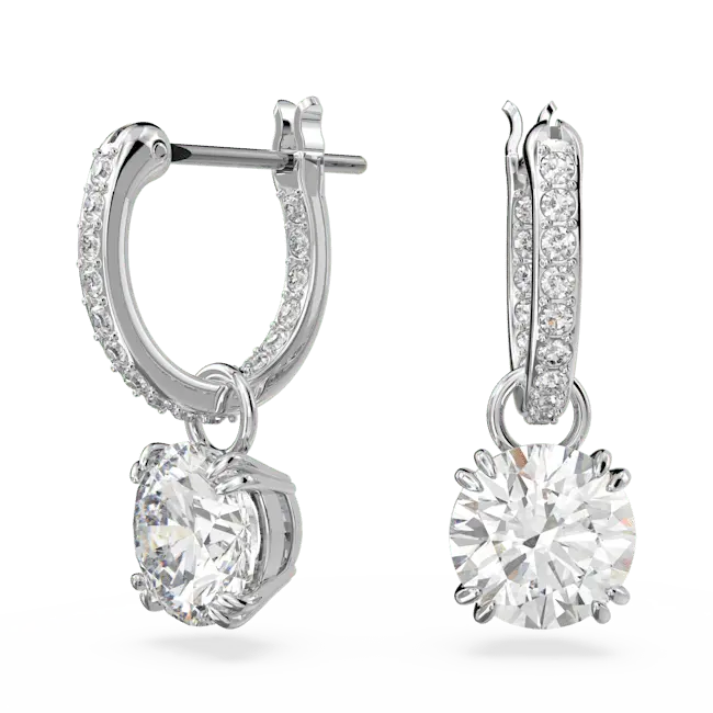 Swarovski Stilla Drop Earrings Round Cut White Rhodium Plated