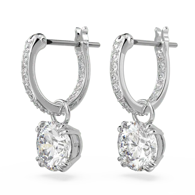 Swarovski Stilla Drop Earrings Round Cut White Rhodium Plated