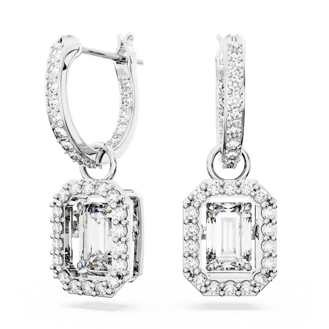 Swarovski Una Drop Earrings Octagon Cut Pave White Rhodium Plated