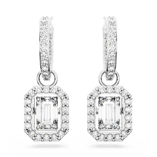 Swarovski Una Drop Earrings Octagon Cut Pave White Rhodium Plated