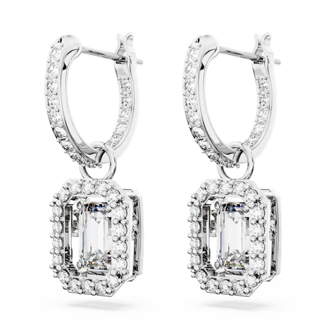 Swarovski Una Drop Earrings Octagon Cut Pave White Rhodium Plated