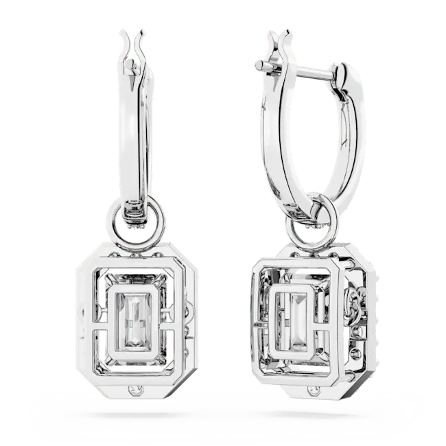 Swarovski Una Drop Earrings Octagon Cut Pave White Rhodium Plated