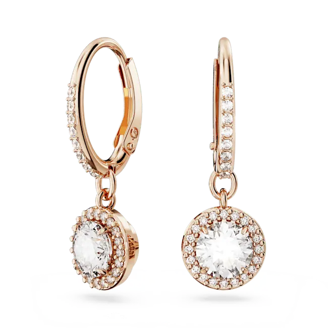 Swarovski Una Angelic Drop Earrings Round Cut Pave White Rose Gold-Tone Plated