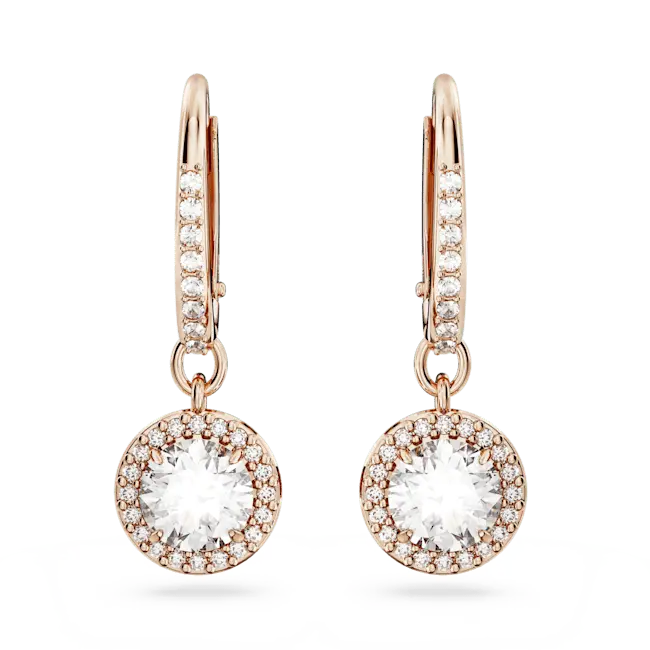 Swarovski Una Angelic Drop Earrings Round Cut Pave White Rose Gold-Tone Plated