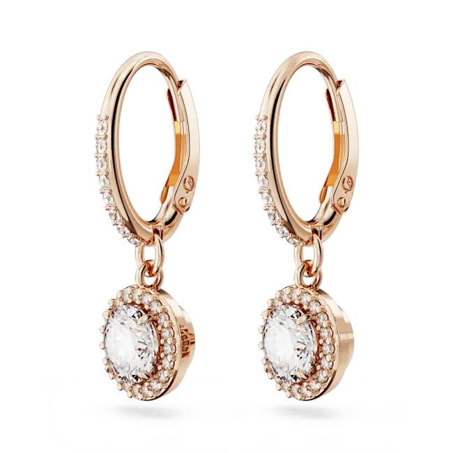 Swarovski Una Angelic Drop Earrings Round Cut Pave White Rose Gold-Tone Plated