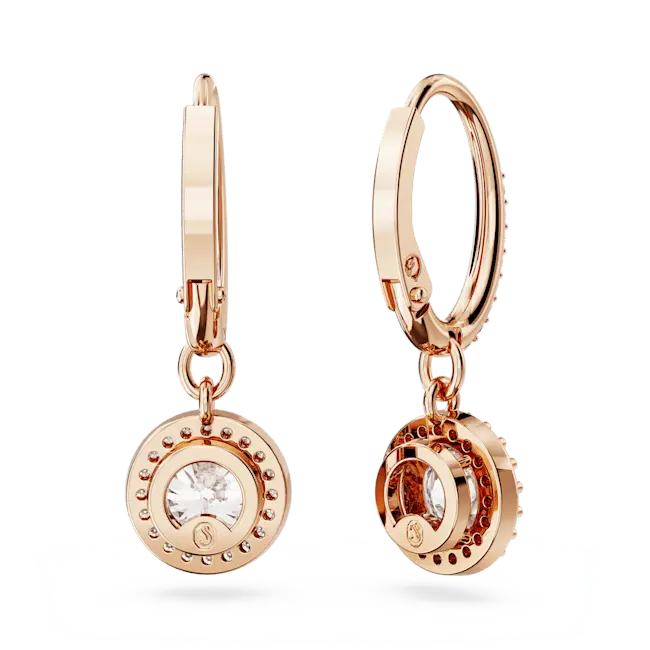 Swarovski Una Angelic Drop Earrings Round Cut Pave White Rose Gold-Tone Plated