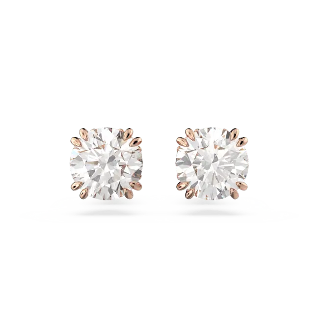 Swarovski Stilla Stud Earrings Round Cut White Rose Gold-Tone Plated