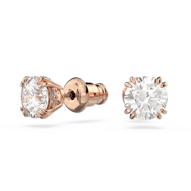 Swarovski Stilla Stud Earrings Round Cut White Rose Gold-Tone Plated