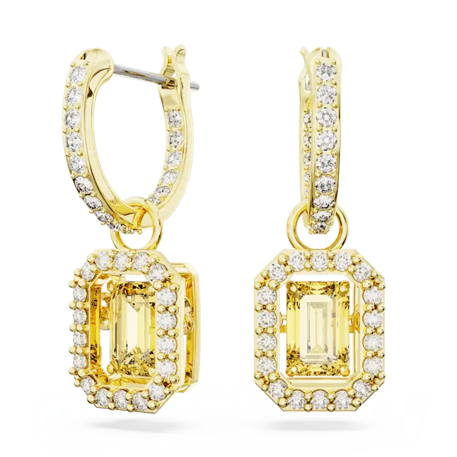 Swarovski Millenia Drop Earrings Octagon Cut Pave Yellow Gold-Tone Plated