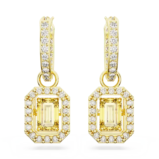 Swarovski Millenia Drop Earrings Octagon Cut Pave Yellow Gold-Tone Plated