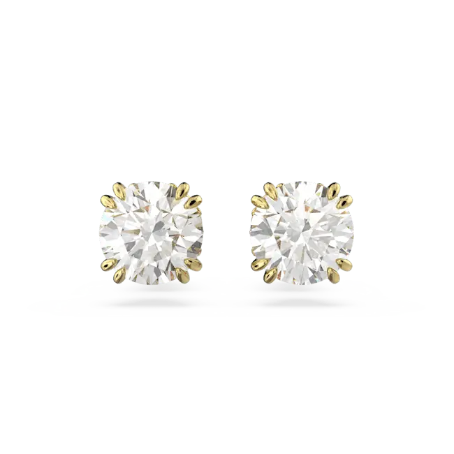 Swarovski Stilla Stud Earrings Round Cut White Gold-Tone Plated