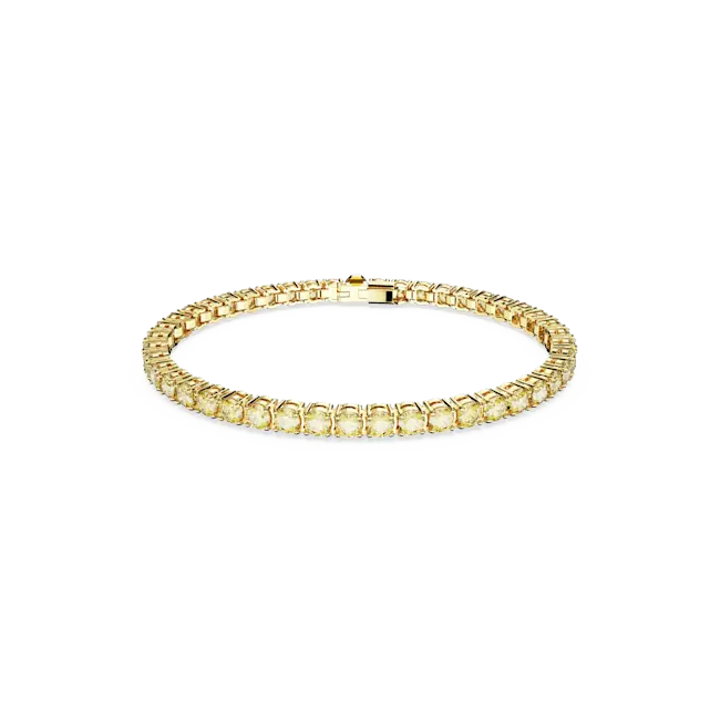 Swarovski Matrix Tennis Bracelet Round Cut Yellow Gold-Tone Plated